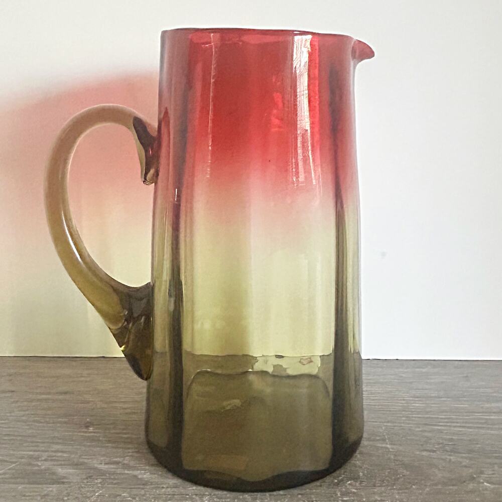 Antique Victorian New England Co Amberina Panel Art Glass Water Pitcher 1800s 7”